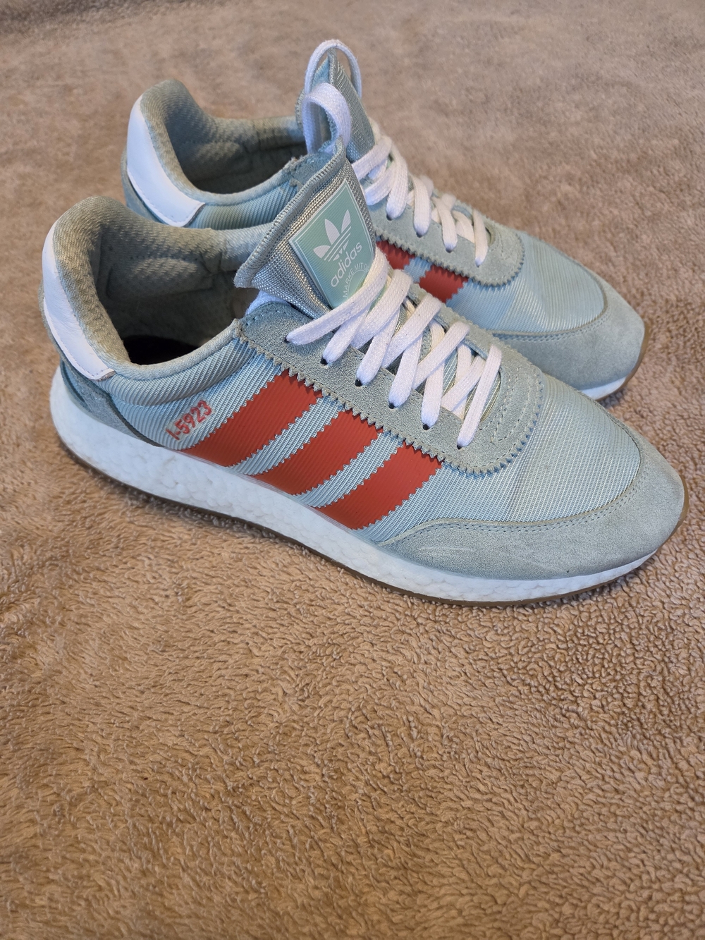 adidas I-5923 Men's Light Green with Orange Stripes Retro Runner